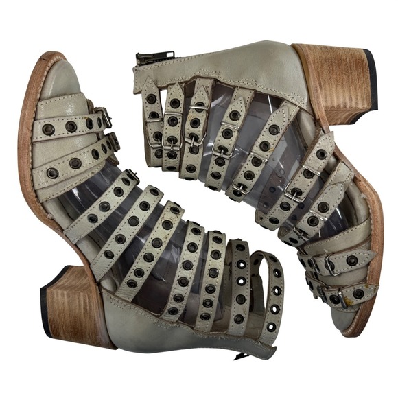 Freebird Casandra Gladiator Grommet Sandal Size 7 Ice Block Heel Strappy Leather - Picture 8 of 12